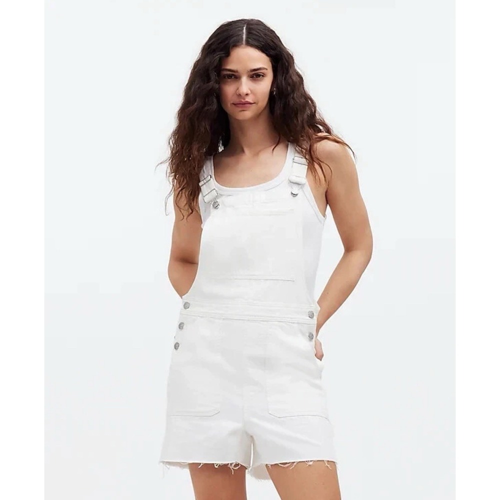 Madewell Adirondack Short Overalls Women Size XS Dawkins Ivory 2.5" Inseam Denim